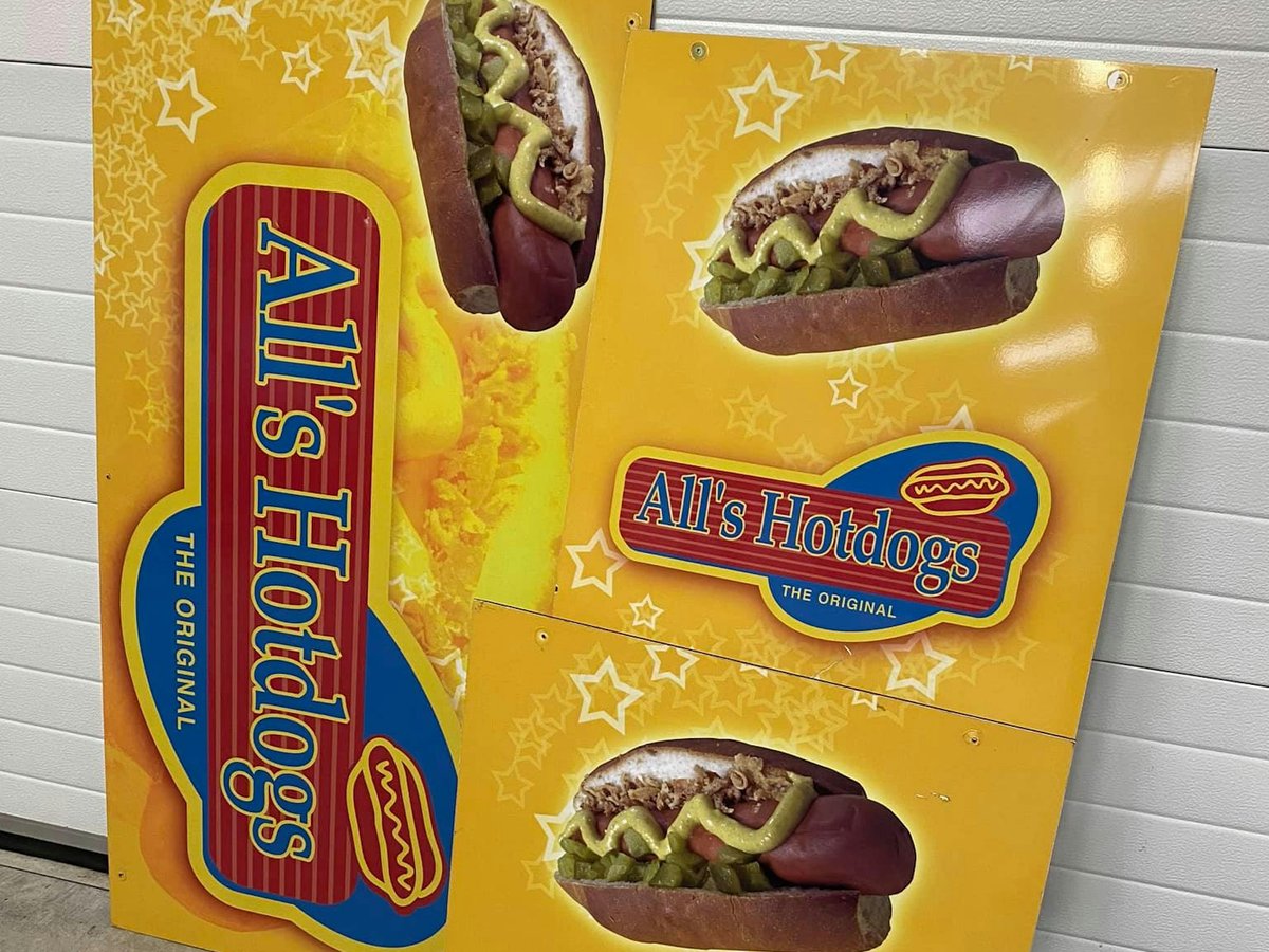 Set van 3 All's Hotdogs panelen uit Duitse verkoopwagen